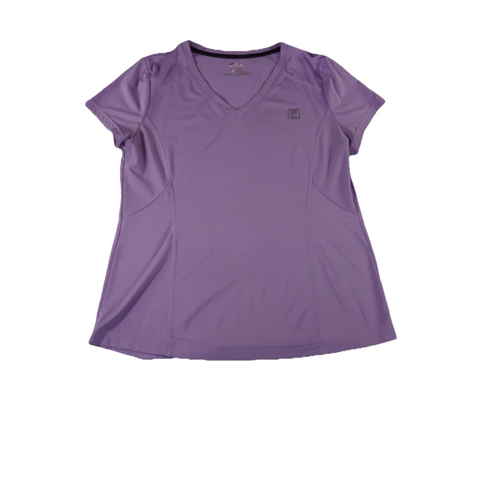 Fila Sport T Shirt Womens Medium Purple Mesh Inset Athletic Stretch Short Sleeve